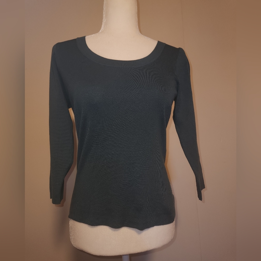 Ann Taylor LOFT petites Slate Blue Grey Silk Blend 3/4 Sleeve Sweater Small S